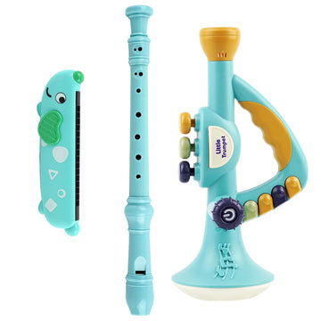 Generic Toddler Musical Instruments Toy, Trumpet, Harmonica, Recorder Flute For Kids Baby, Musical Toys Set For Children, Gifts For Boys Girls Ages 2 3 4 5, Blue