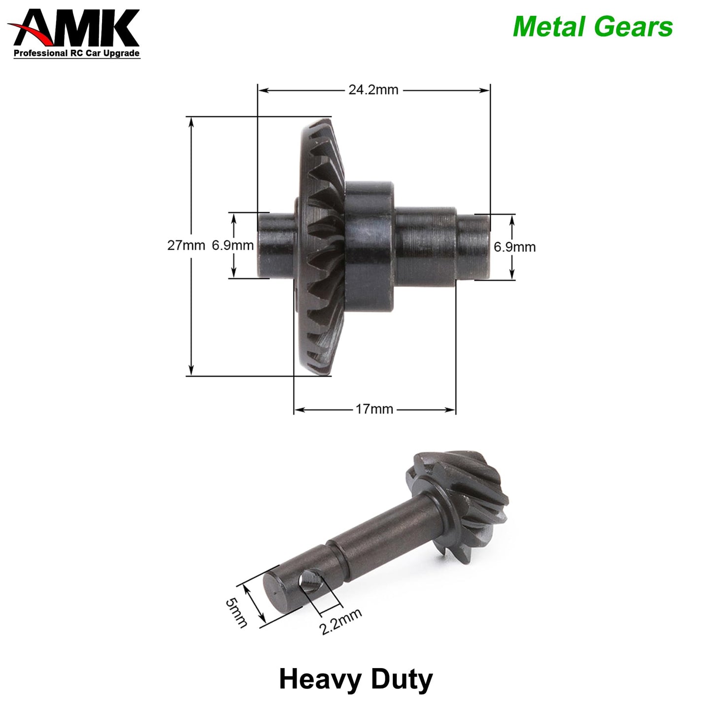 Amk 2 Sets Metal Scx10 Iii Bevel Gear, Ring Pinion Gear Set, -11% 8T-27T 1/10 Capra Underdrive Differential Axle Gears For Rc Cr