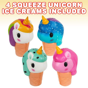 Artcreativity Squish Unicorn Ice Cream Toys For Kids, Set Of 4, Super Soft Slow Rising Squeeze Toys, Stress Relief Sensory Toys, Best Unicorn Party Favors, Goody Bag Fillers For Girls And Boys