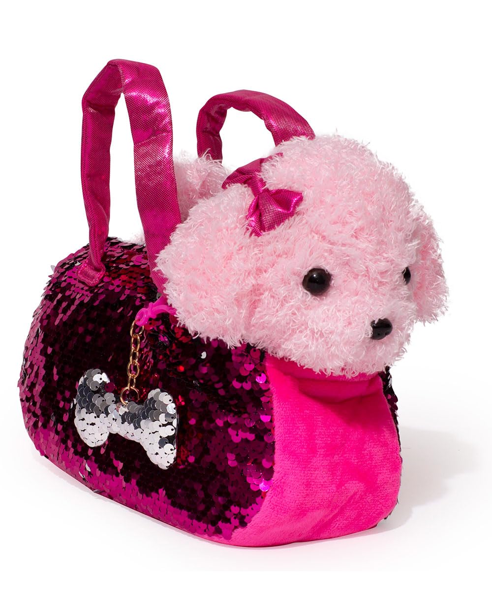 Little Jupiter Plush Pet Set - 11" Pink Labradoodle with Purse & Reversible Sequins - Stuffed Animal Toy for Kids Ages 4-7