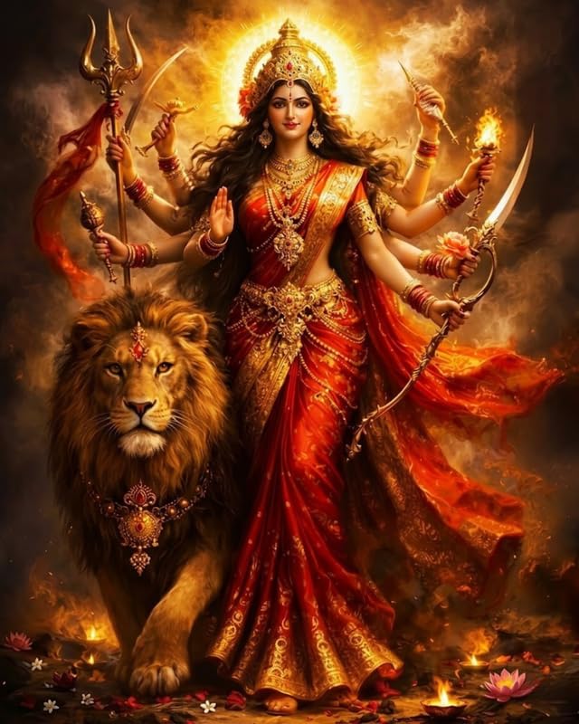 Tulip N Turtle Ma Durga Diy Acrylic Paint By Number Kit For Adults Beginner Canvas Painting By Number Acrylic Painting. Wall Dec
