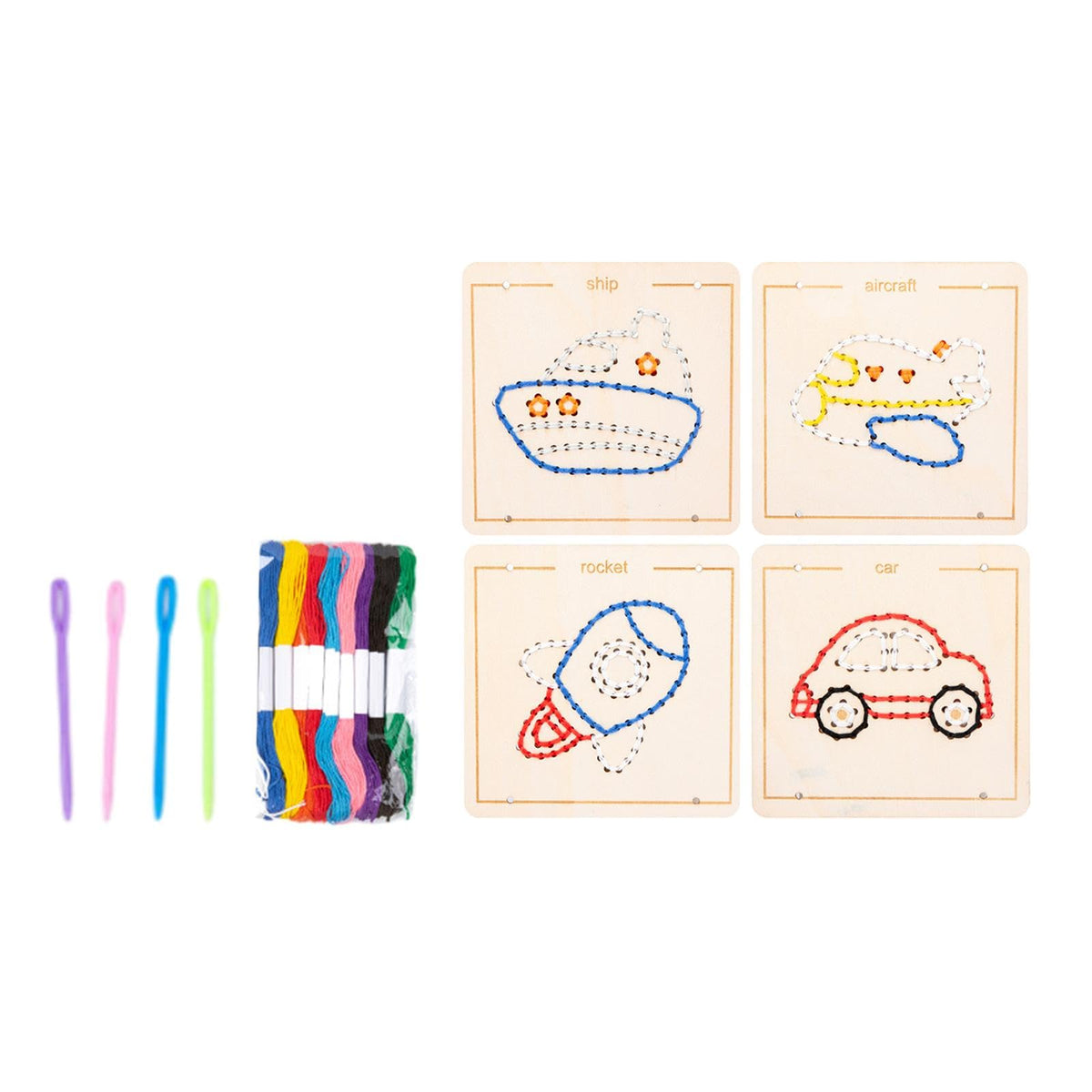 ATORSE Wooden Lacing Toy Embroidery Puzzle Montessori Toy Boys Girls Preschool Vehicles