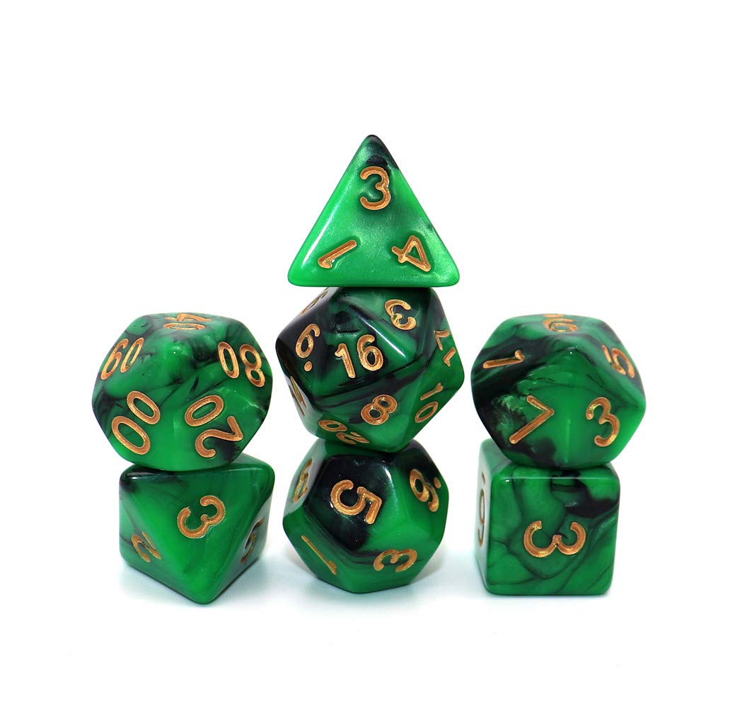 Creebuy Green Mix Black Dice Set Dnd Polyhedral Dice For Dungeon And Dragons D&D Rpg Role Playing Games 7-Die Set