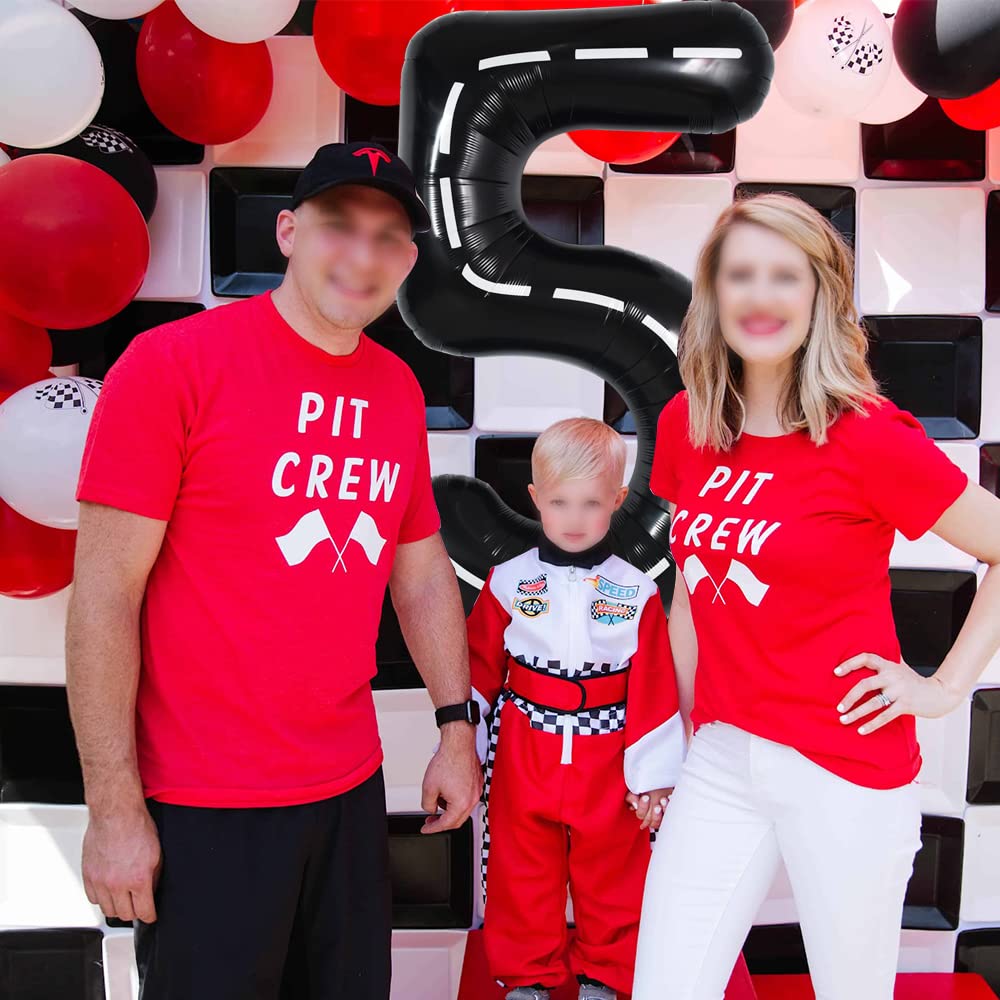 Toniful Race Car Black Balloons Car Birthday Party Supplies,40 Inch Giant Jumbo Helium Foil Mylar Big Number 5 Digital 5 Balloon