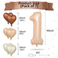 Biapian 40 Inch Light Brown Number 1 Balloon, Caramel Large Number One Balloon Digital With Cream Foil Heart Balloon For 1St Bir