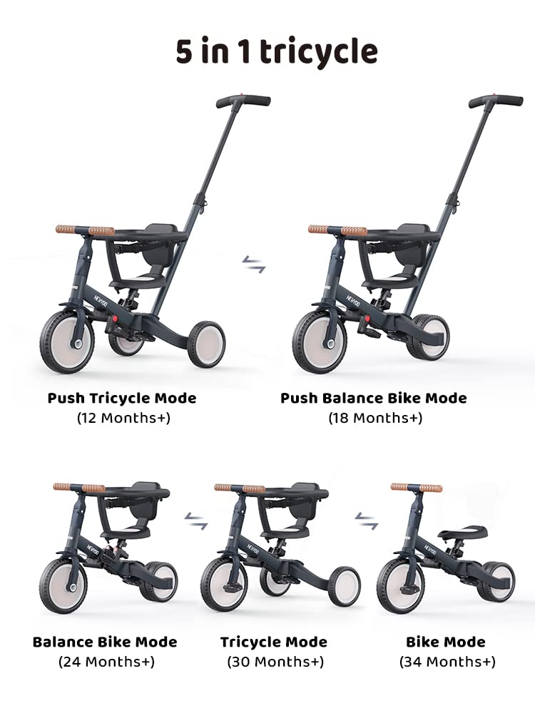 Newyoo 5 In 1 Tricycles For 1-3 Year Olds, Baby Balance Bike, Christmas And Birthday Gift For Boy And Girl, Toddler Bike With Pa
