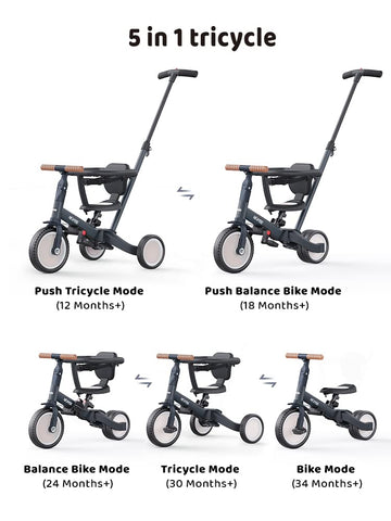 Newyoo 5 In 1 Tricycles For 1-3 Year Olds, Baby Balance Bike, Christmas And Birthday Gift For Boy And Girl, Toddler Bike With Pa