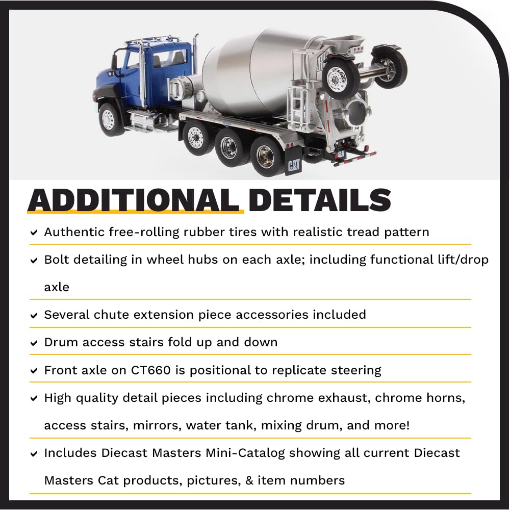 Diecast Masters Caterpillar CT660 Day Cab Tractor w/McNeilus Concrete Mixer | Transport Series Cat Trucks & Construction Equipment | 1:50 Scale Model Diecast Collectible | Diecast Masters Model 85664