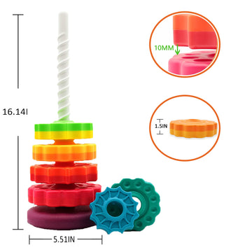 BYFWH Baby Spin Stack Toy - Premium Stacking & Spinning Toy for Toddlers, 16" Plastic, Multi-Color (Magenta, Lime, Cyan, Red, Sky Blue)