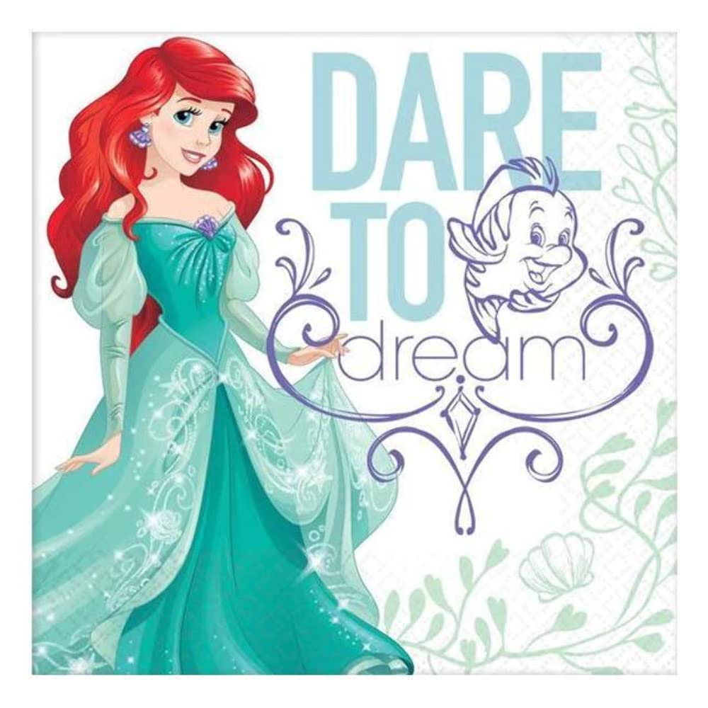American Greetings Disney Ariel Little Mermaid Party Supplies, Paper Lunch Napkins, 16Count