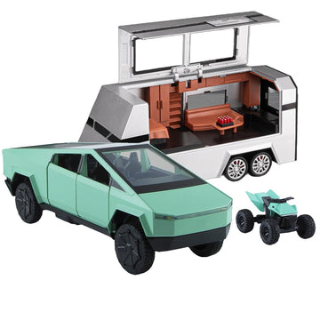 1/24 Large Pickup Truck Toy with Motorhome and Motorcycle, Diecast Pickup Truck Trailer RV Alloy Model Collection Vehicles for K