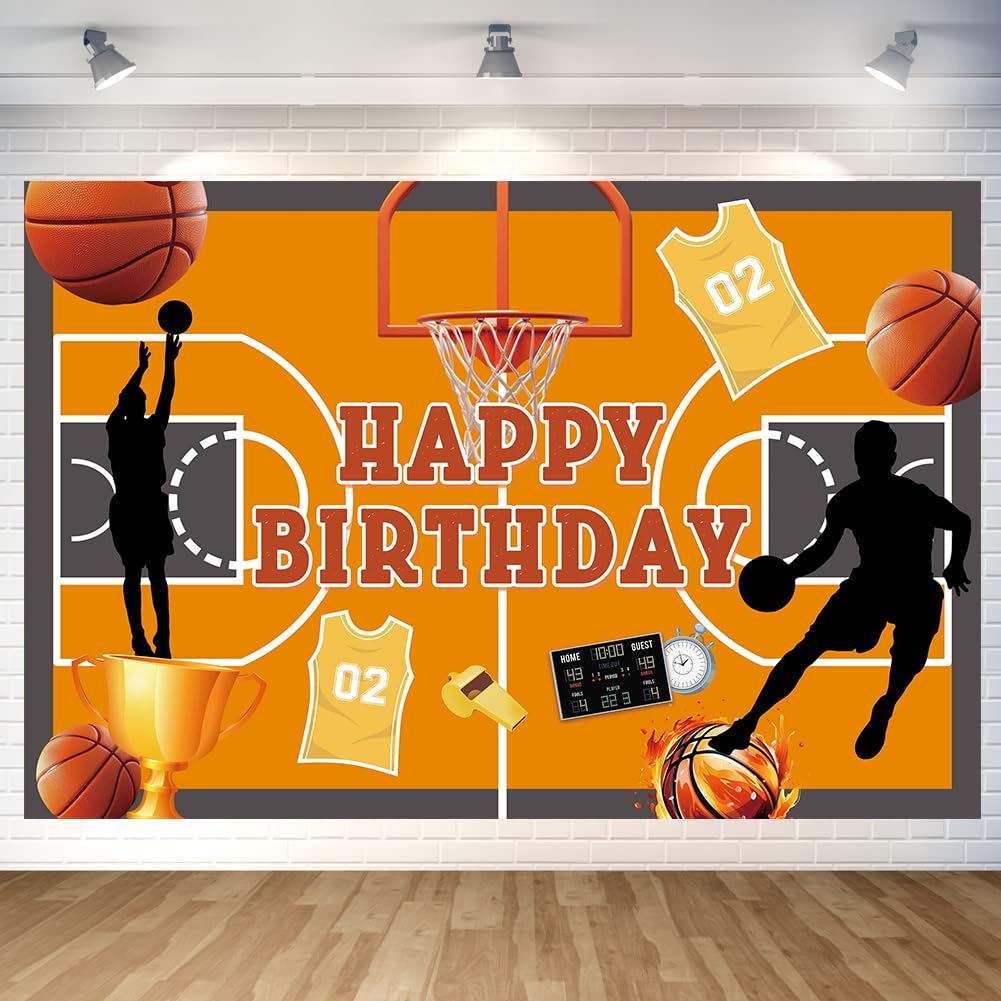 Basketball Birthday Party Backdrop Basketball Court Happy Birthday Banner Photography Background for Boys Home Decorations Party
