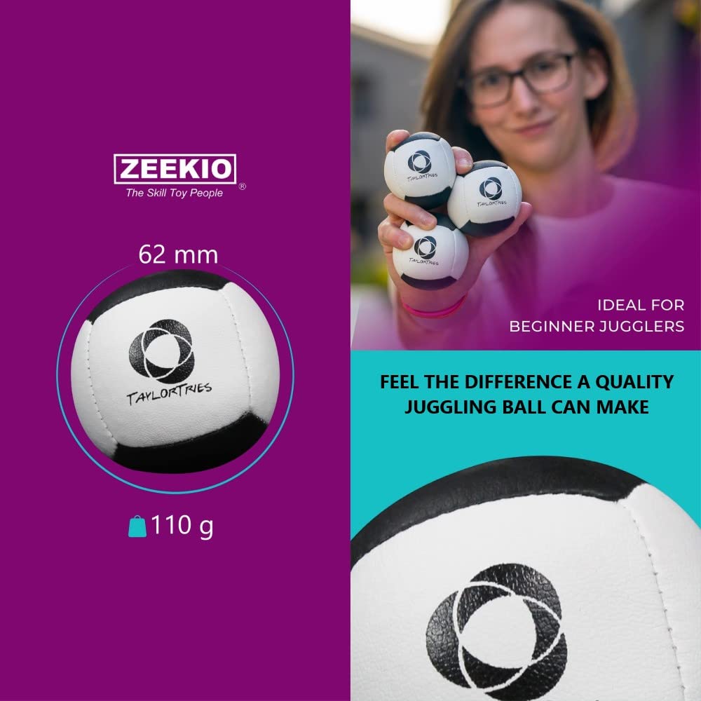 Zeekio Taylor Tries Signature Beginner Juggling Ball Set - 6 Panel Ball - 110 Grams 62Mm