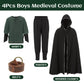 Ezuwail 4PCS Boys Renaissance Costumes Outfit Kids Medieval Viking Costume Sets for Halloween Boys Renaissance Accessories with