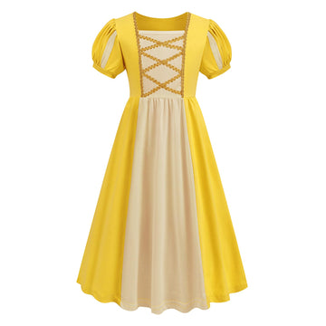Addacos Girls Renaissance Medieval Dress Princess Costume Halloween Outfits Birthday Party Dress Up Clothes (Yellow, 140 (7-8T))