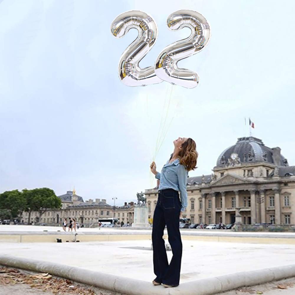 2Pcs 40 Inch Number Balloon Foil Balloons Number 22 Jumbo Giant Balloons Prom Balloon Mylar Huge Number Balloon For Birthday Party Decoration Wedding Anniversary, Xxxl Silver 22 Number Balloon