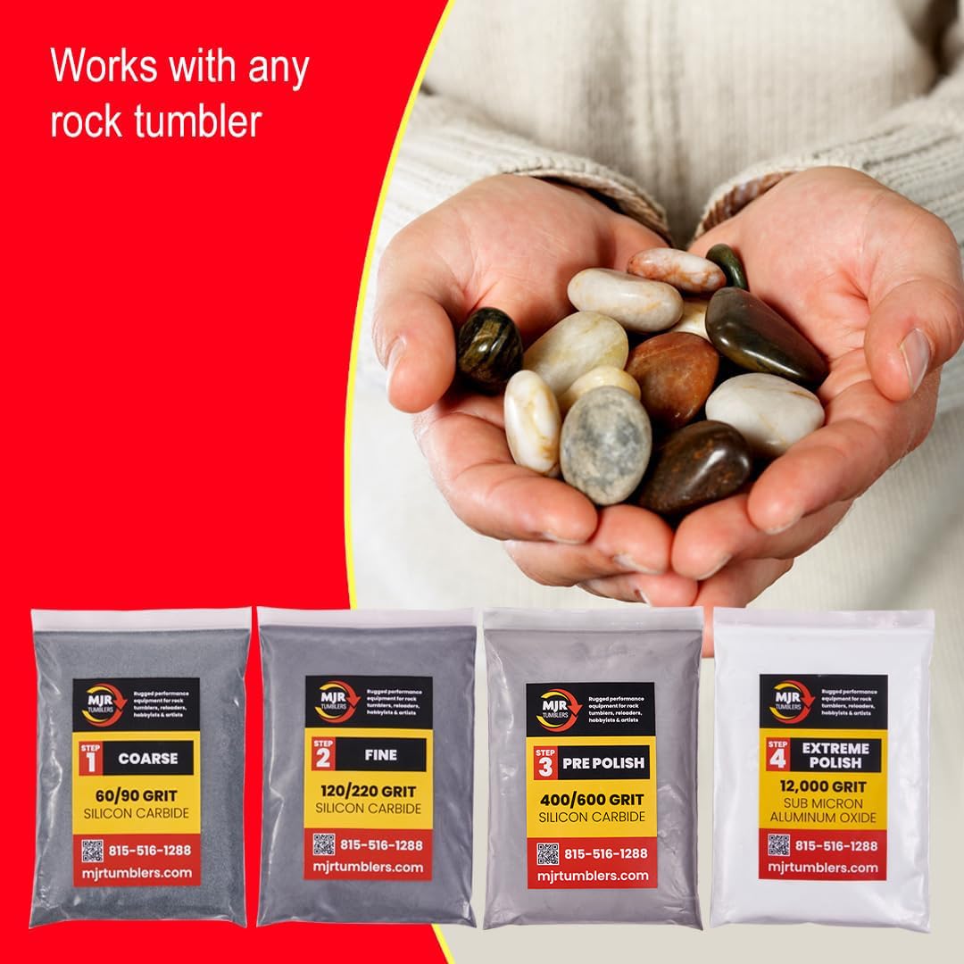 Mjr Tumblers Refill Grit Kit W Premium Quality Extreme Polish 12,000 Grit Sub Micron Aluminum Oxide Polish For Unparalleled Result. For 6Lb Rock Tumblers W Silicon Carbide, Disabled And Veteran Owned