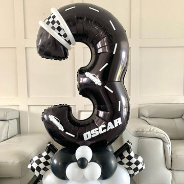 Race Car Number 3 Balloons,40 Inch Racing Car 3 Birthday Balloons Two Fast Balloon Race Track Black 3 Balloon Number For Cars Theme Birthday Party