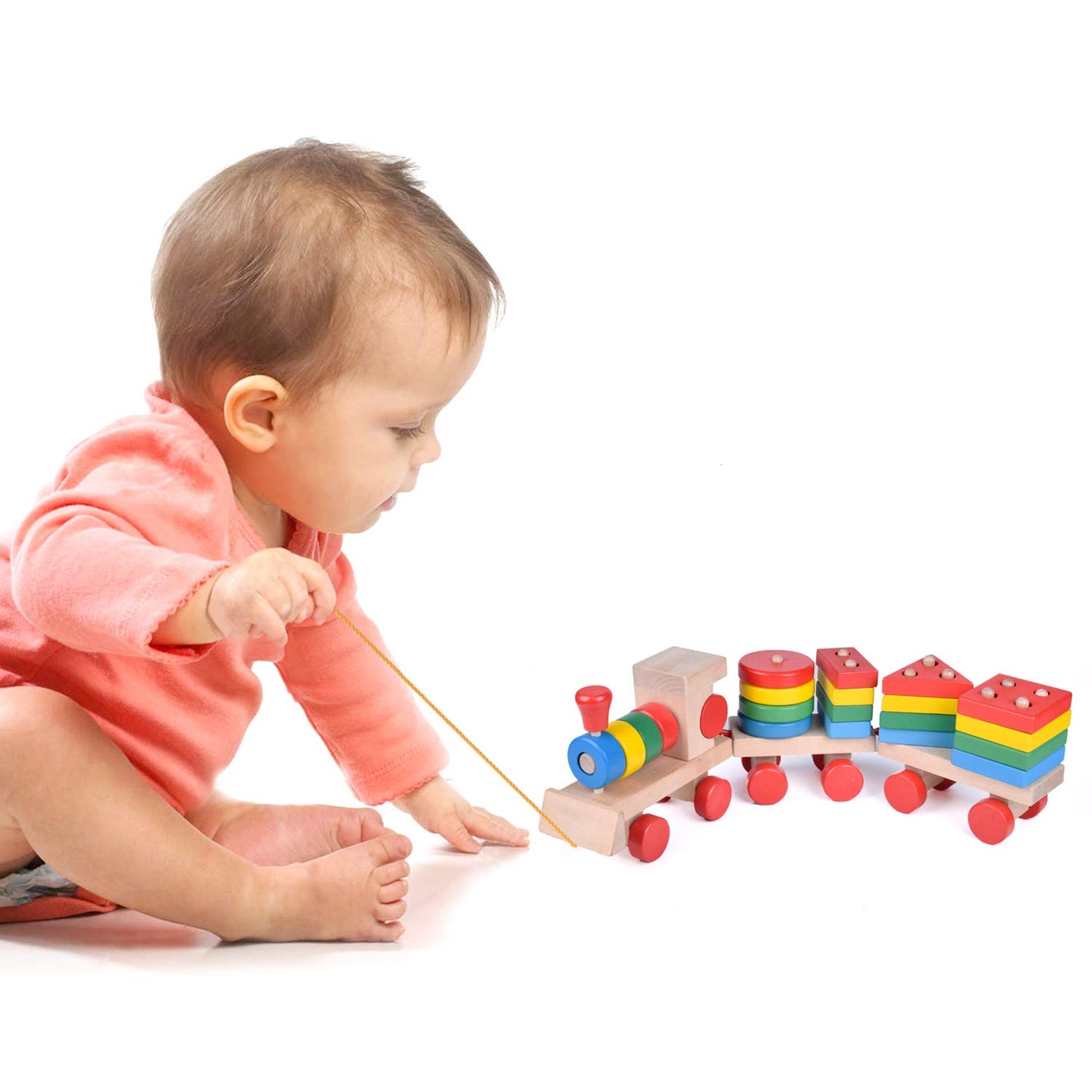 Fun Little Toys Stacking Train, Shape Sorter Wooden Toys(23 Pcs), Sorting & Stacking Toys For Toddler 3, Montessori Toys For 3 Year Old Boy Girl Gifts, Kids Wooden Train Toy