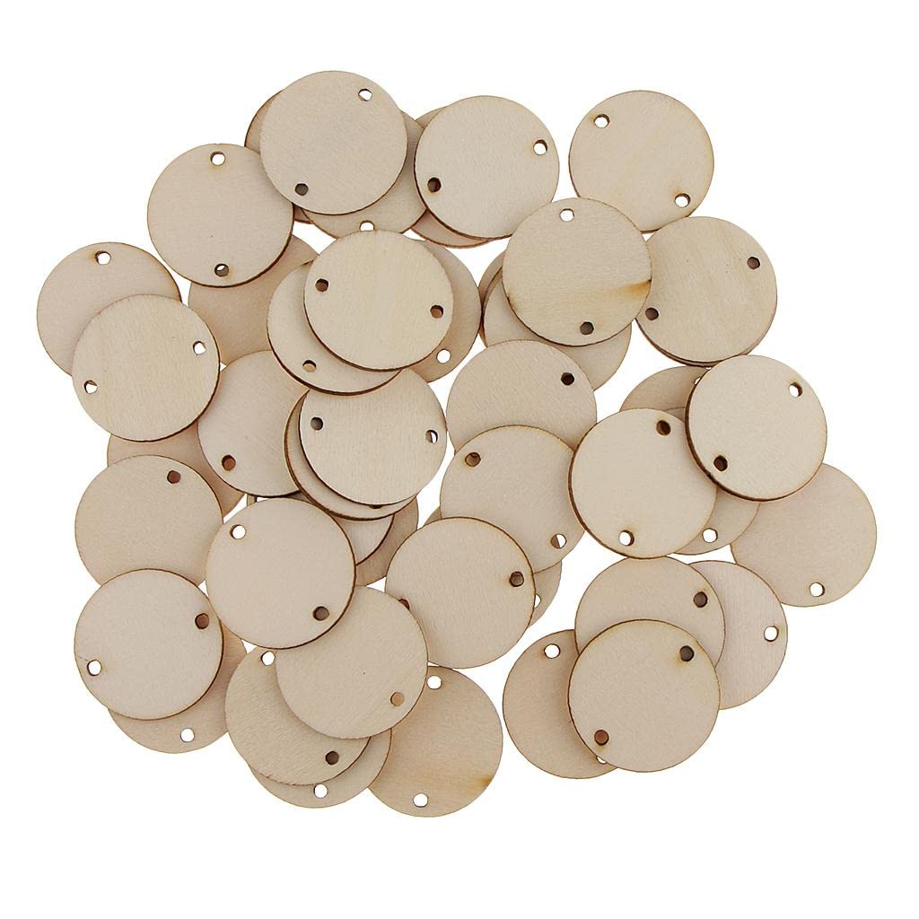 Curious Button Set Of 25 Pieces Round Unfinished Wooden Slices Discs, Natural Wooden Slices Cutouts For Diy Crafts Pyrograph Pai