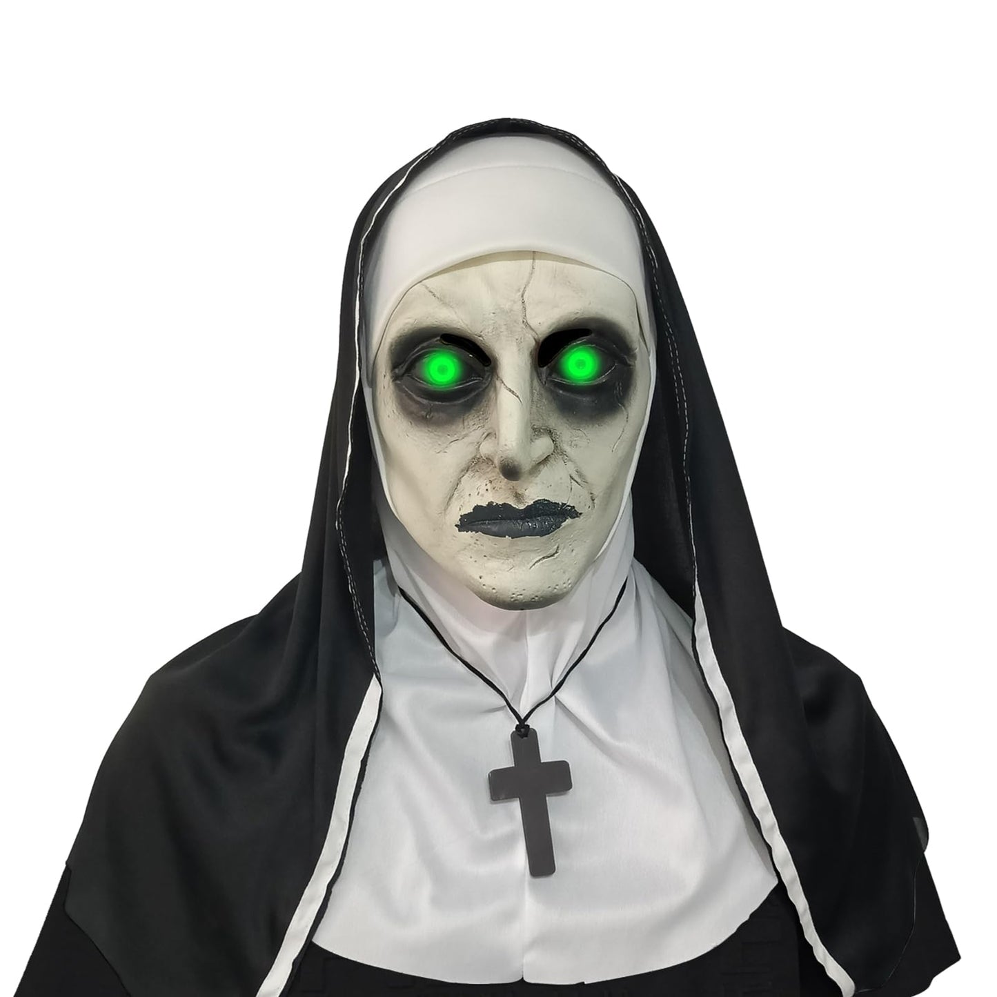 lewexiison 2024 Nun Scary Mask,Halloween Party Scary Full Head Costume Mask with cross necklace,Shut Up Lights