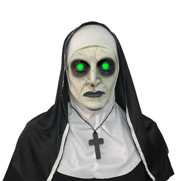 lewexiison 2024 Nun Scary Mask,Halloween Party Scary Full Head Costume Mask with cross necklace,Shut Up Lights