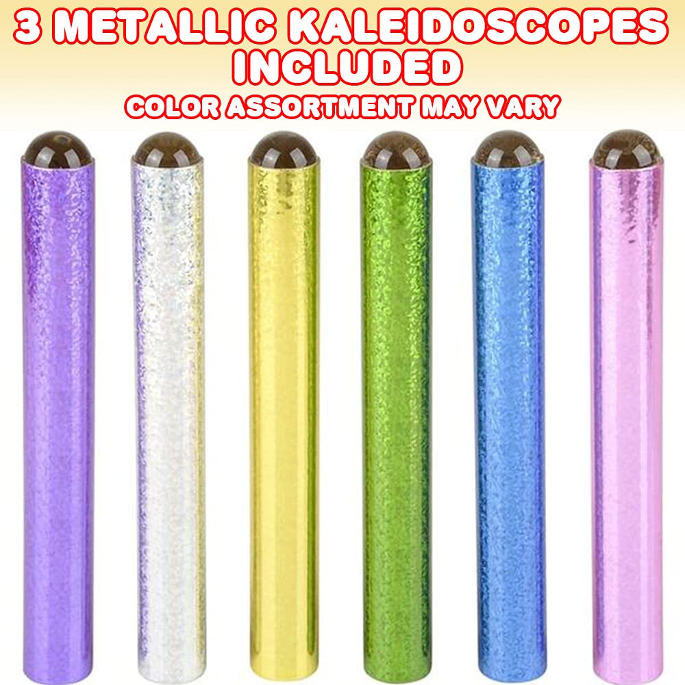 Artcreativity Kaleidoscope For Kids, Set Of 3, Classic Kaleidoscope Toys With Metallic Design, Mesmerizing Party Favors For Children, Kids’ Holiday Stocking Stuffers, Unique Goodie Bag Fillers