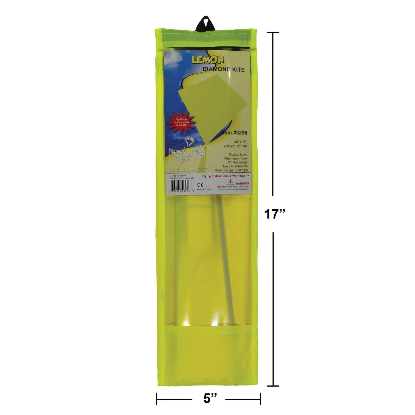 In The Breeze 3296 - Lemon 30 Inch Diamond Kite - Solid Yellow, Fun, Easy Flying Kite