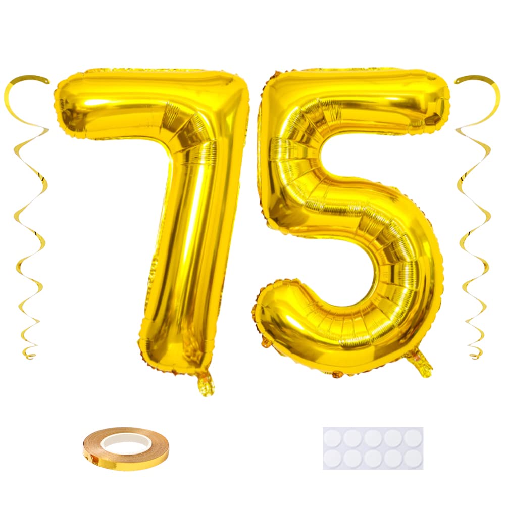 Maigendoo Jumbo 75 Number Balloon 40 Inch Large Digit Balloons Huge Helium Balloon Foil Mylar Balloon With Swirl Decorations For