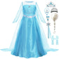 Luzlen Elsa Dress for Girls Toddler Snow Princess Costume Blue with Wig Halloween Birthday Party Dress Up Outfits, 7-8Y(Tag 150)