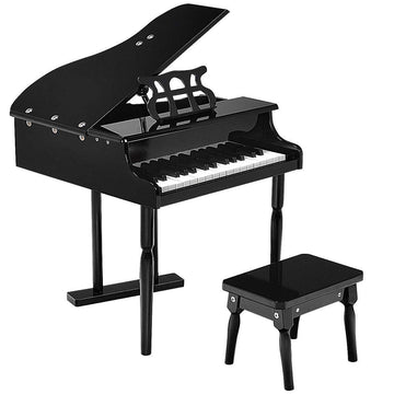 Goplus 30-Key Classical Kids Piano, Mini Grand Piano Wooden Learn-To-Play Musical Instrument Toy With Bench, Piano Lid, Music Rack, Gift For Boys Girls Aged 2+ Baby Tollder(3 Straight Leg-Black)
