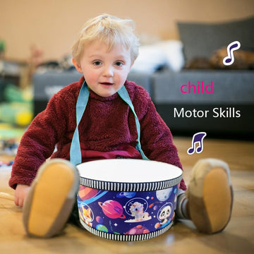 Kid Drum Set,8 Inch Wooden Drum Toys,Sensory Educational Musical Instrument Toy With Adjustable Strap,2 Drumsticks For Toddler,B