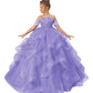 Zpvp Princess Flower Girl Dress For Wedding Long Tulle Girls Pageant Dress Puffy Ruffles Beaded Appliques Party Costumes Lavende