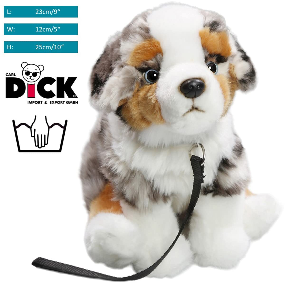 Carl Dick Australian Shepherd Dog With Lead 10.5 Inches, 25Cm, Plush Toy, Soft Toy, Stuffed Animal 3428