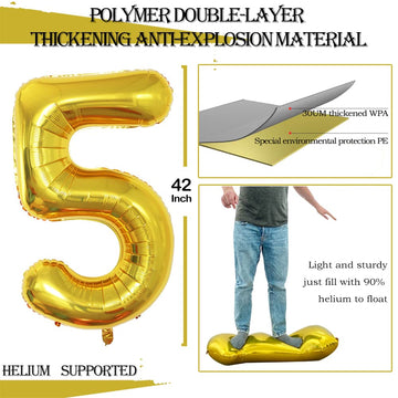 Goer Number 15 Balloons For 15Th Birthday Sweet 15 Party Decorations,42 Inch Jumbo Foil Helium 51 Balloons For 51St Birthday Party Decoration (Gold)