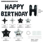 Toniful 35Pcs Black Happy Birthday Decorations Kit 16 Inch Happy Birthday Balloon Banner With Star Balloons Mylar Foil Birthday