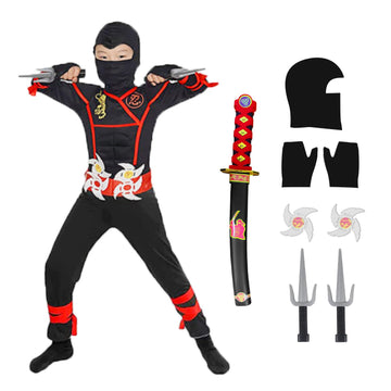 Skyllc Ninja Costume Kids, Boys Ninja Cosplay Set With Accessories - For Role Play Halloween Christmas Party Carnival,Size L