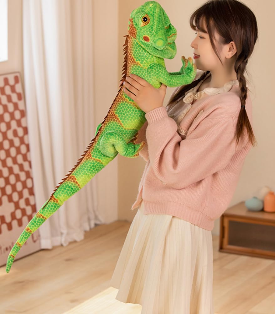 Xshelley Realistic Green Lizard Stuffed Animal Toy, 37.4 inches, Plush Fabric, Chameleon Design, Perfect Wildlife Gift for Kids