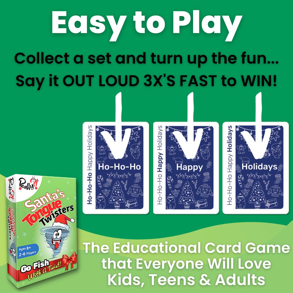 Really?! Santas Tongue Twisters Card Game, Christmas Games for Families, Fun Stocking Stuffer Idea, Holiday Party Game for Kids