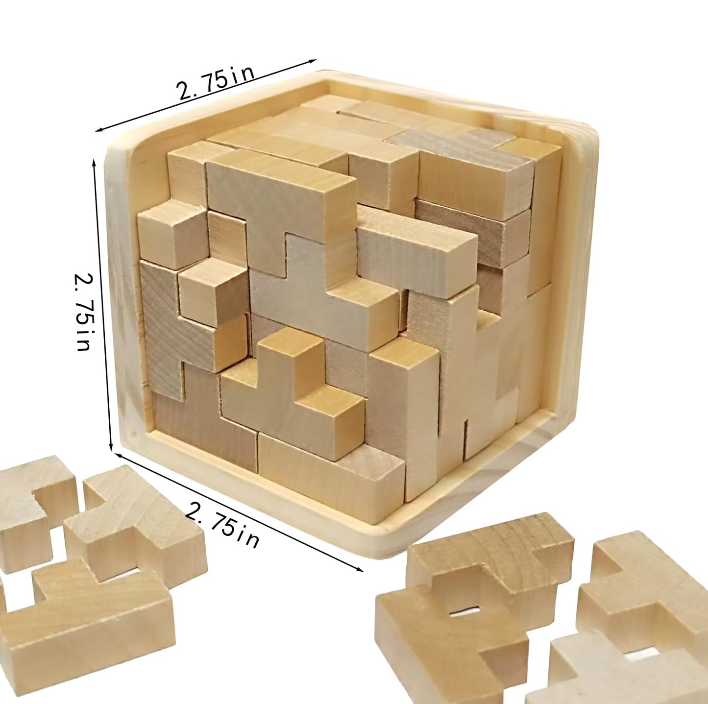 3D Wooden Brain Teaser Puzzle Cube Wooden Puzzles T-Shaped Jigsaw Logic Puzzle Game Puzzles Educational Toy For Kids And Adults (Natural)