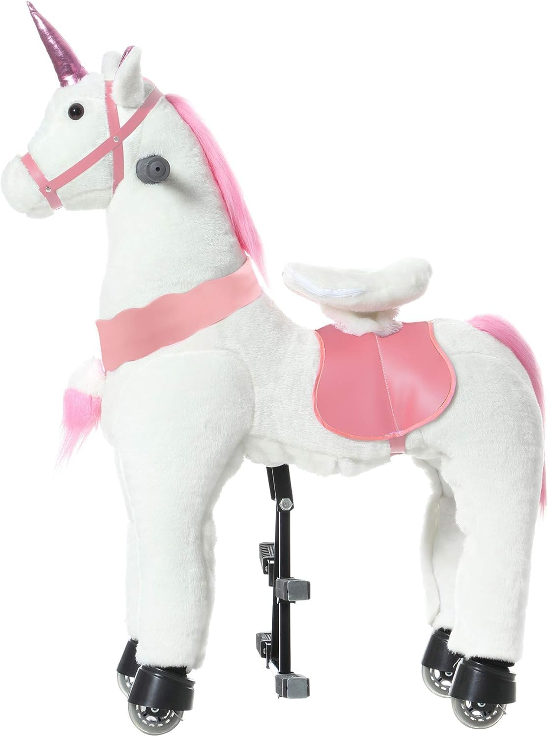 PONYEEHAW Ride on Unicorn Toys  Kids Riding Unicorn Toys Ride on Toys for 6-14 Years Old  enhanced Plush Animals Toys Walking Unicorn with Wheels (White and Pink  31.5 L x 13 W x 36.2 H)