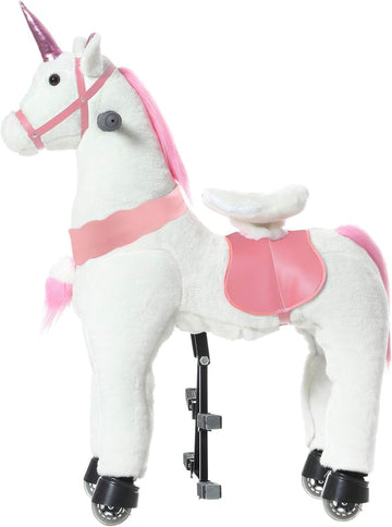 PONYEEHAW Ride on Unicorn Toys  Kids Riding Unicorn Toys Ride on Toys for 6-14 Years Old  enhanced Plush Animals Toys Walking Unicorn with Wheels (White and Pink  31.5 L x 13 W x 36.2 H)