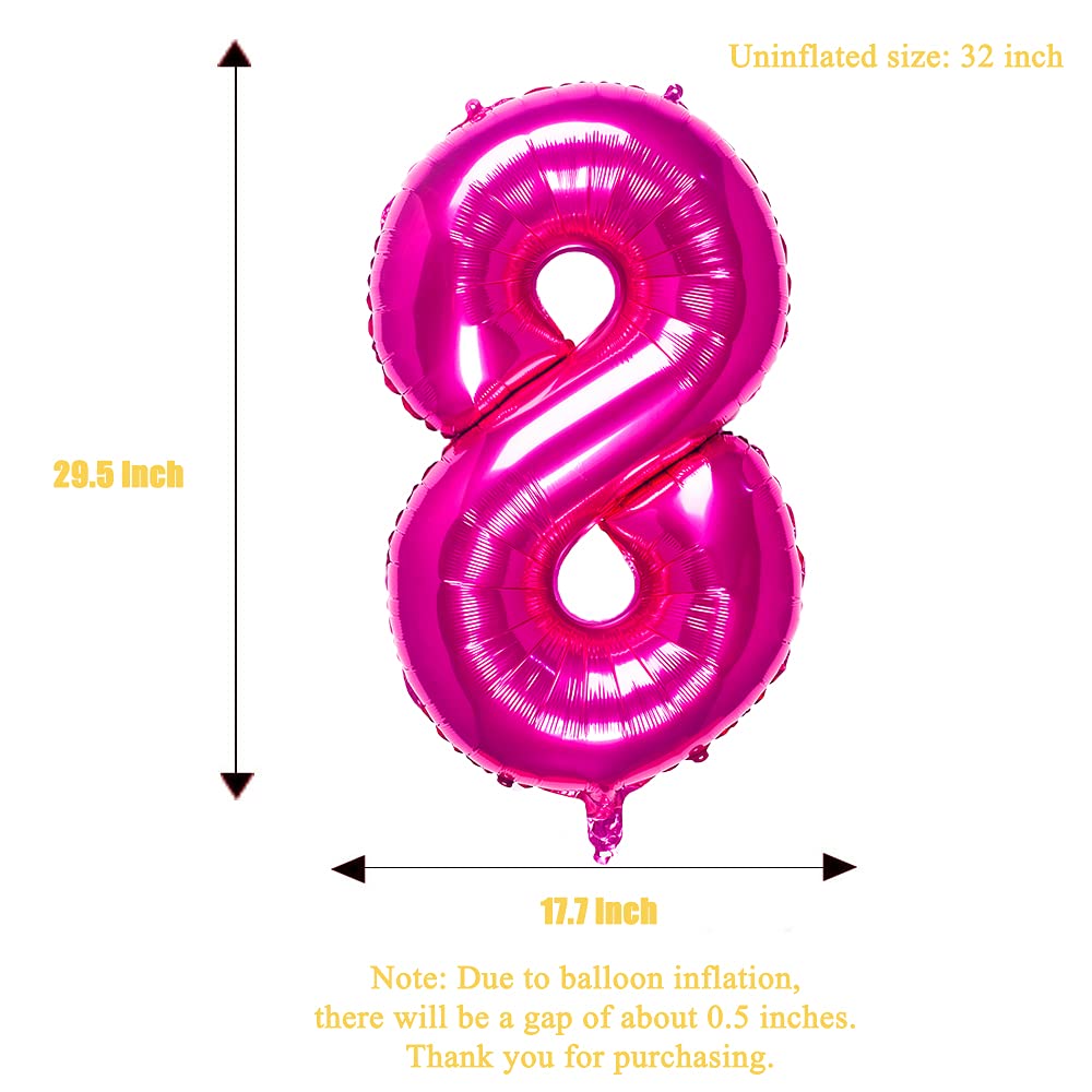 32 Inch Pink Number 8 Balloons Foil Ballon Digital Birthday Party Decoration Supplies (Pink Number 8 Balloon)