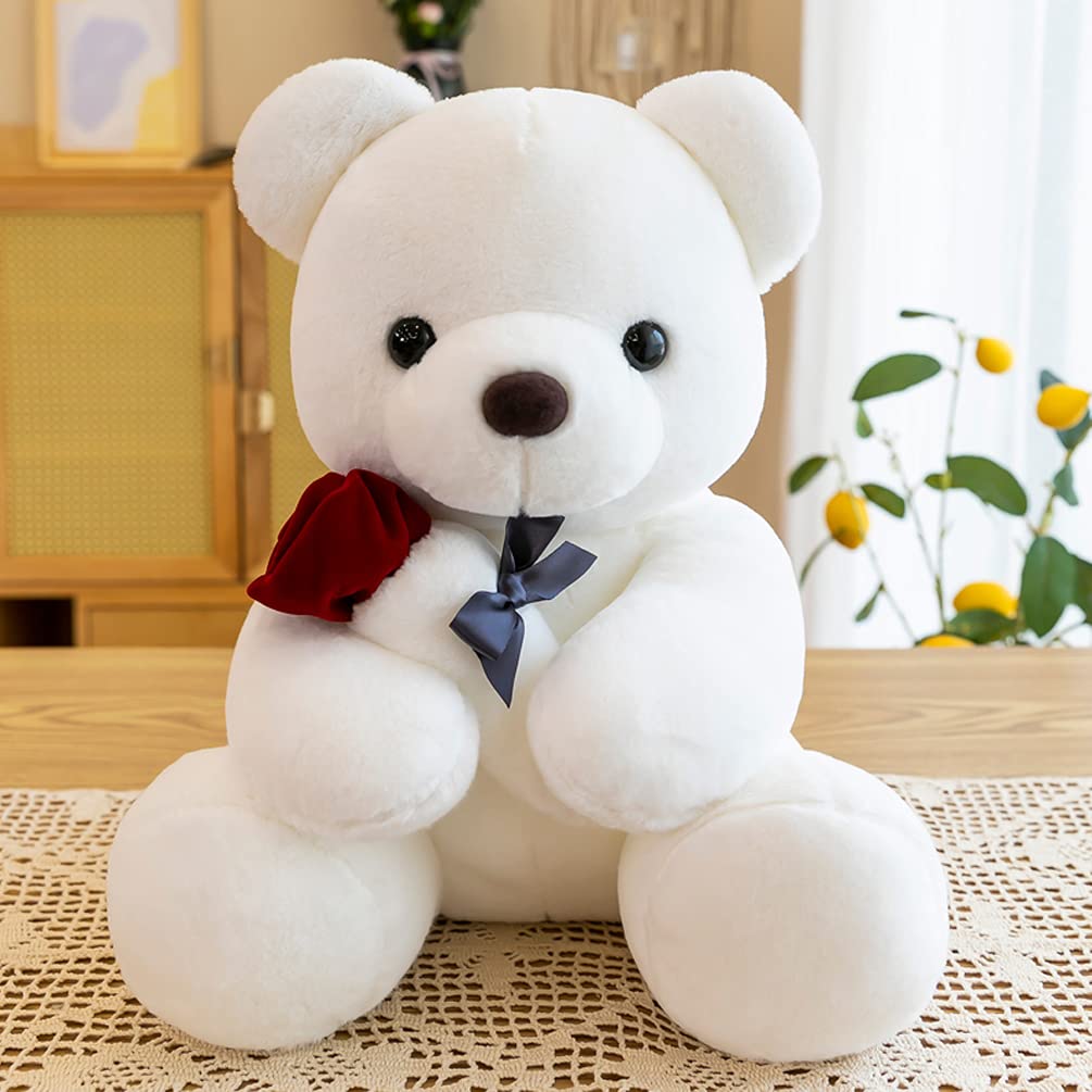 GailiMaiYa Teddy Bear Plush Stuffed Animal, 13.7 inches White Rose Bear Gift for Kids, Girlfriend, Valentine’s Day