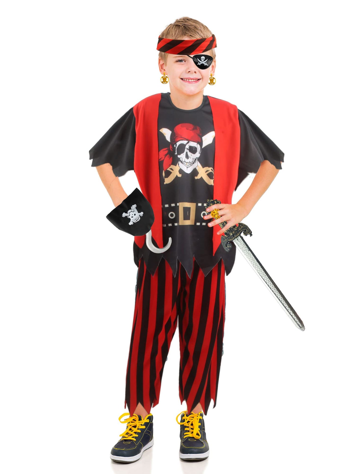 Kids Pirate Costume Set Pirate Captain Dress Up Outfits Playset For Boys Girls Halloween Role Play Party Cosplay