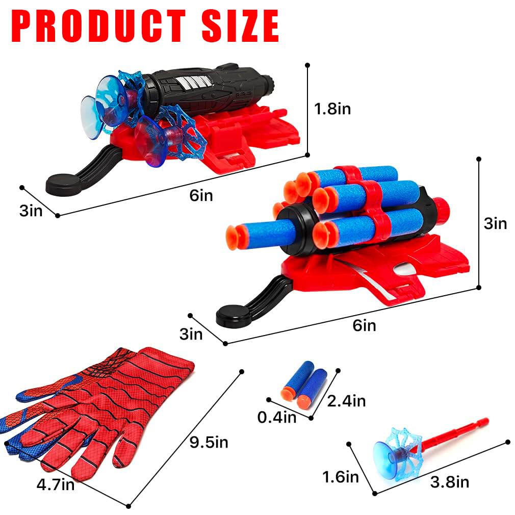 2 Pack Spider Web Shooters for Kids  Superhero Toys for Boys  Spider Web Shooters Launcher Glove Toy for Kids Brithday Party Cosplay Gifts