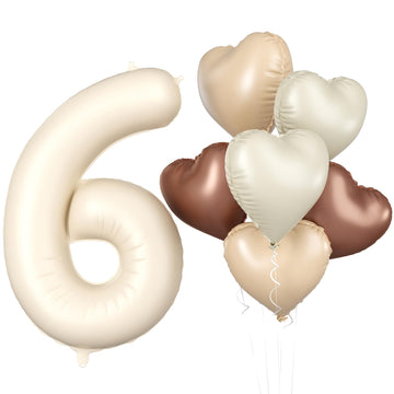 Biapian 40 Inch Cream Number 6 Balloons, Cream White Large 6Th Birthday Balloons With 18'' Foil Cream Heart Balloon Helium For 6
