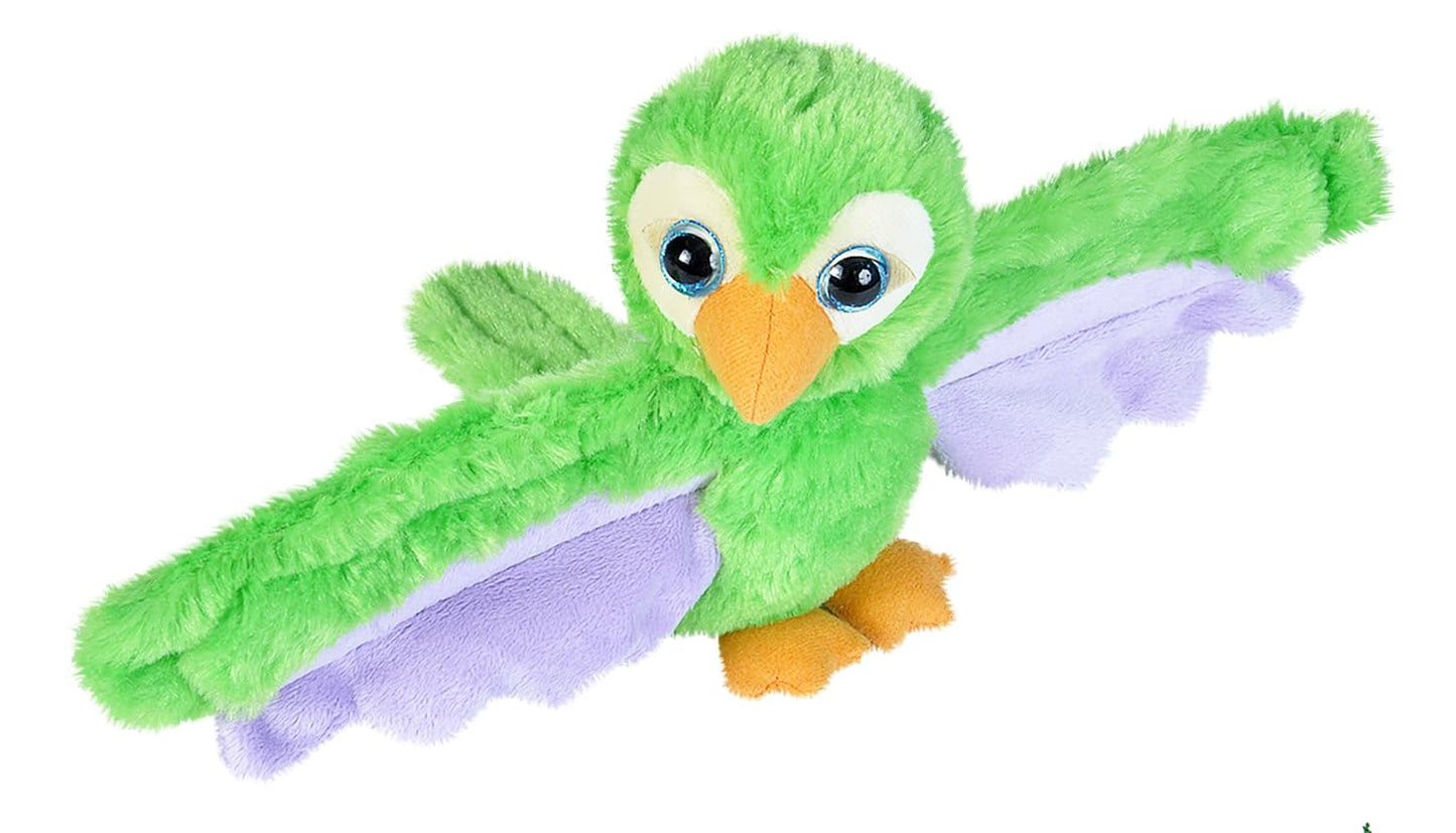 Wild Republic Green Parrot Plush Toy - 8" Slap Bracelet Stuffed Animal, Polyester, Model 21678