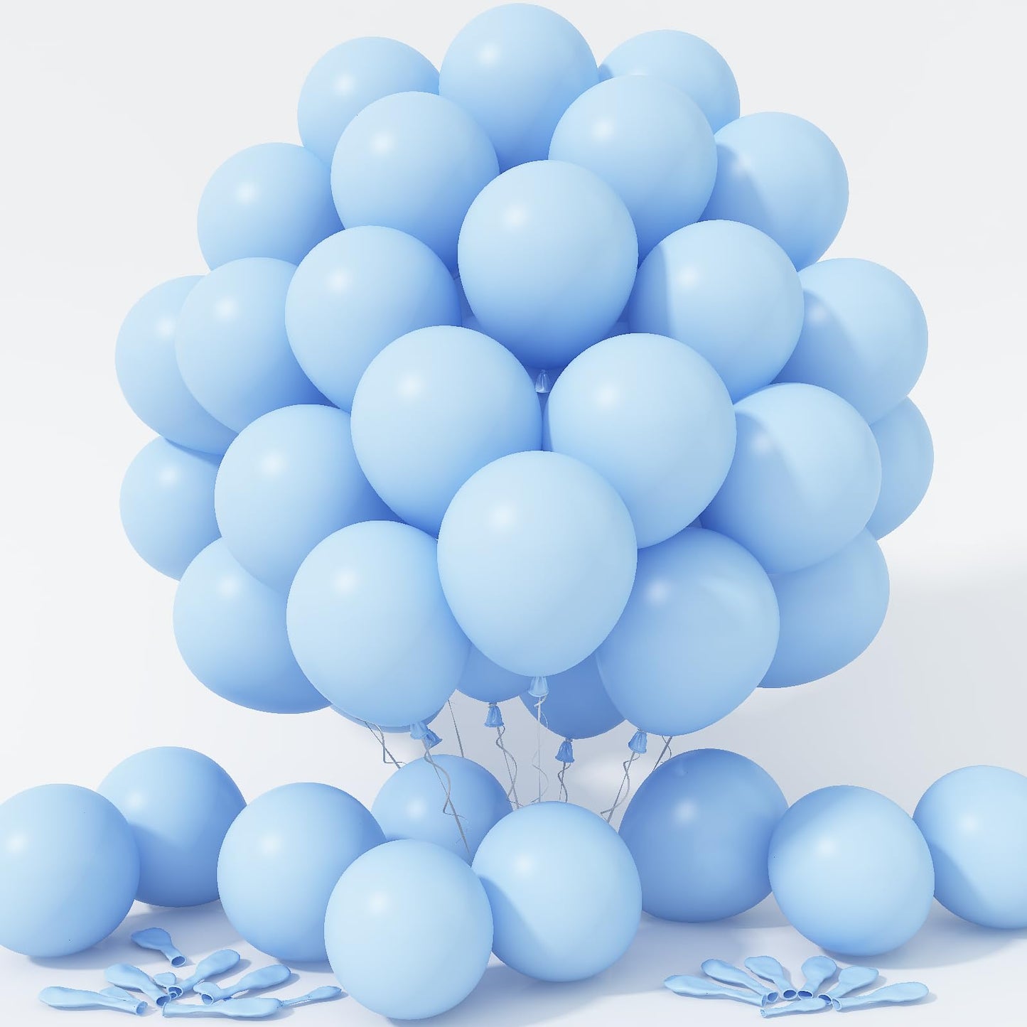 Jobkoo Pastel Blue Balloons 12 Inch, 100 Pack Light Blue Balloon Baby Blue Latex Balloons Matte Macaron Powder Blue Helium Ballo