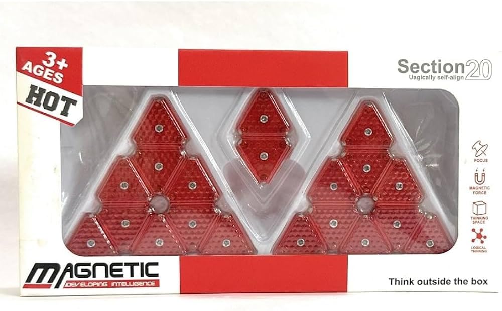 Td Creations Section20 Magnetic Building Set, 20 Pieces, Educational Stem Toy For Ages 3+, Red Geometric Shapes
